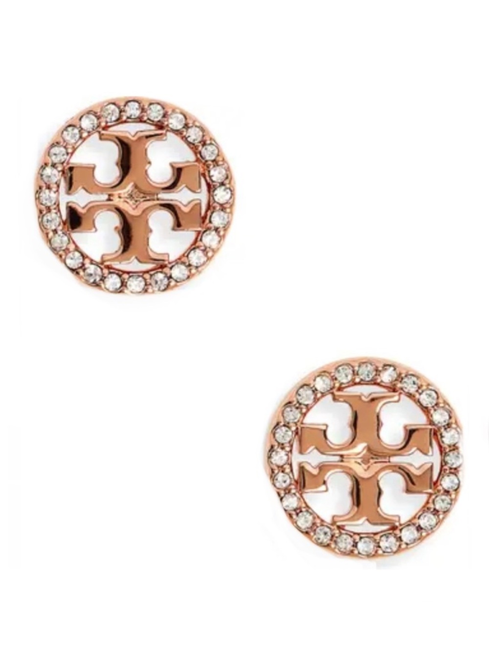 Tory Burch Pavé Embellished Rose Gold Circle Stud Earrings